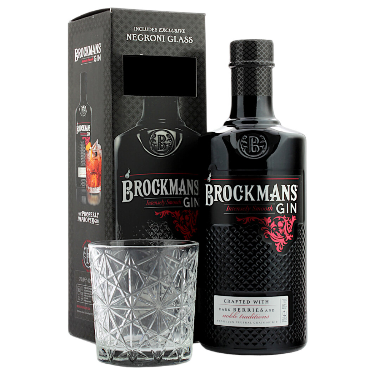 Brockmans Gin 700ml + Negroni Glass